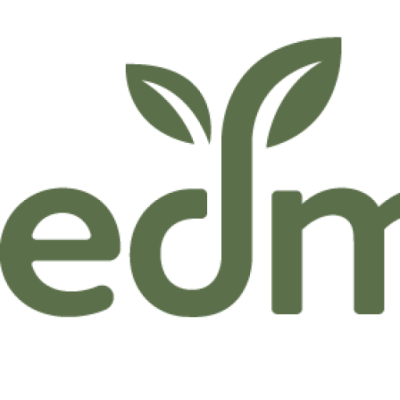 Groen logo met bladeren en letters edm