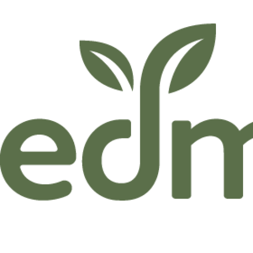 Groen logo met bladeren en letters edm